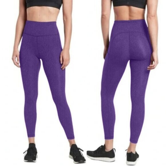 Athleta Ultimate Stash Pocket Textured 7/8 Tight Legging Size XS Black Purple - Picture 1 of 6